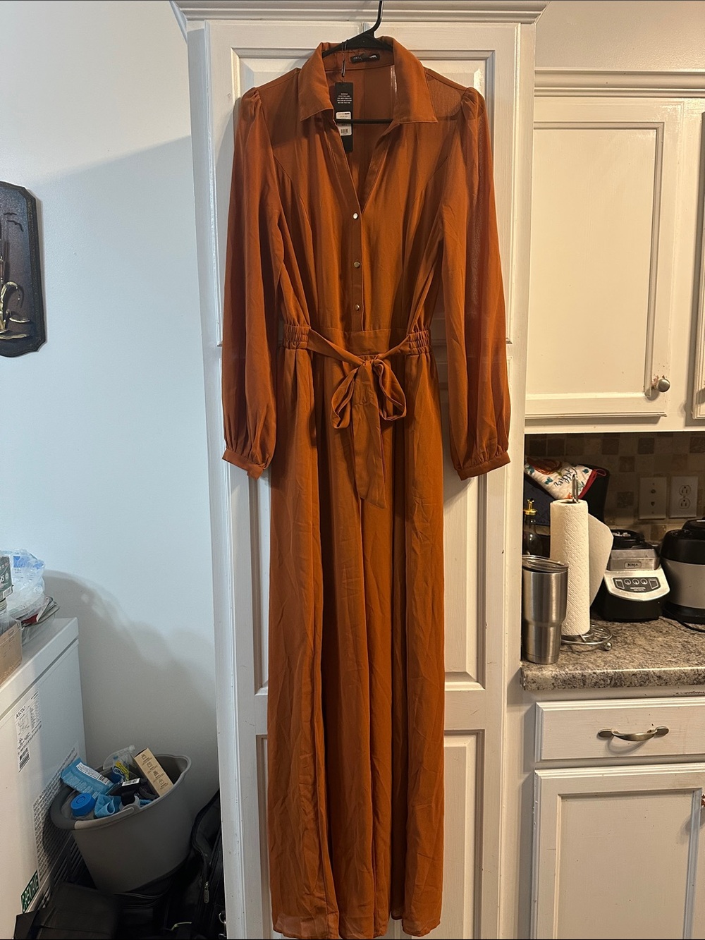 Rust Orange Long Sleeve Maxi Dress by Unknown Brand
